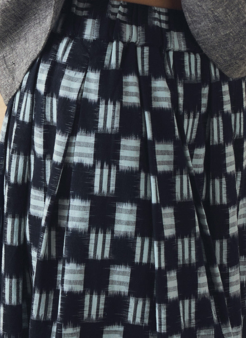 Lore Ikat Pleated Cotton Skirt | Indigo