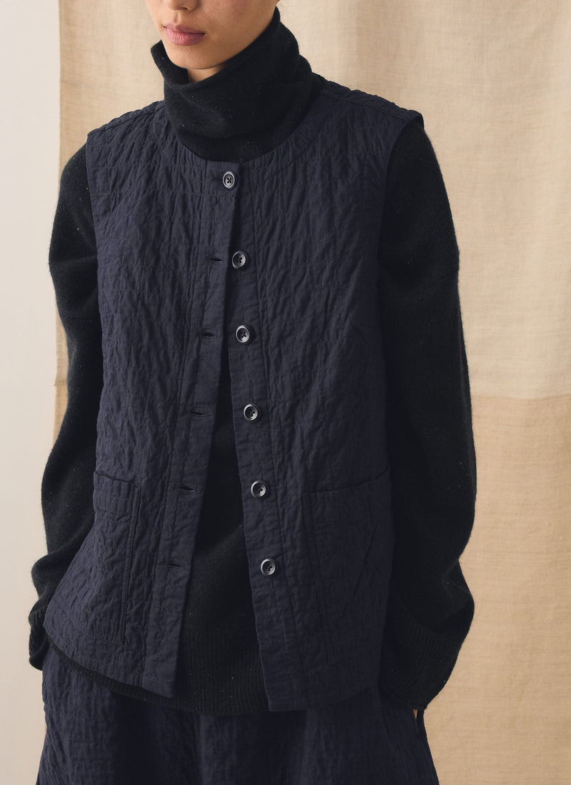 Quilted Cotton Pull On Skirt | Indigo Blue