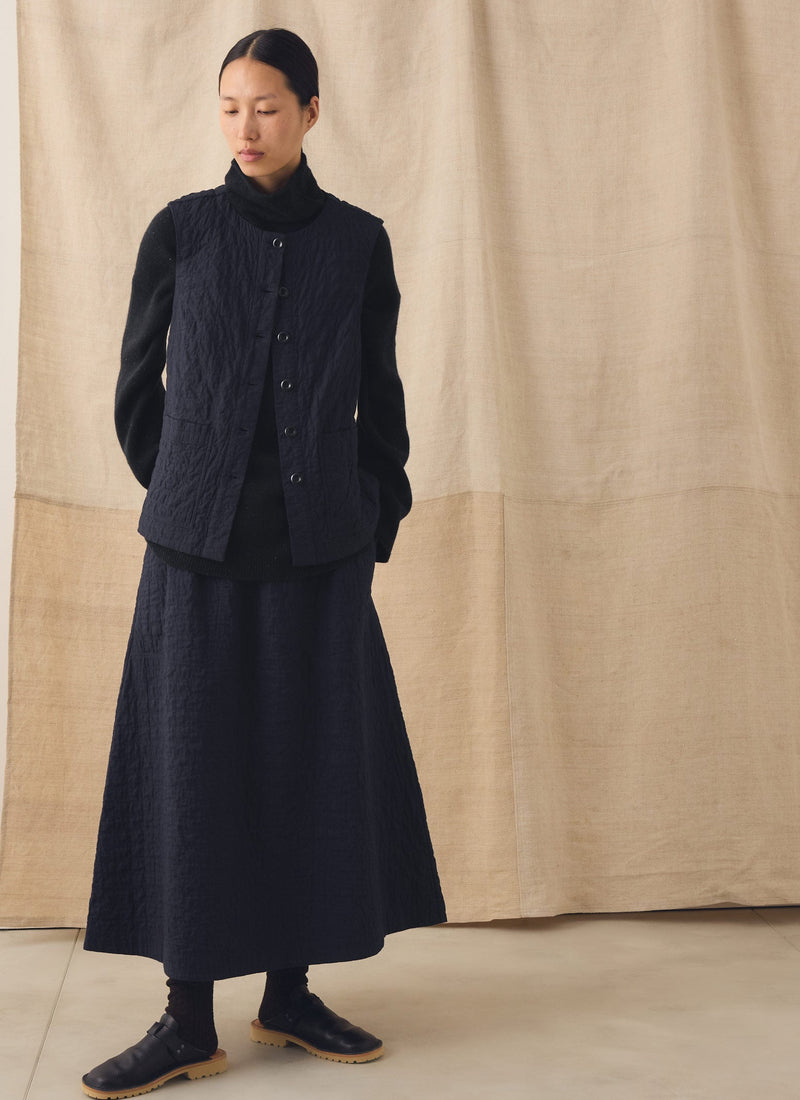 Quilted Cotton Pull On Skirt | Indigo Blue