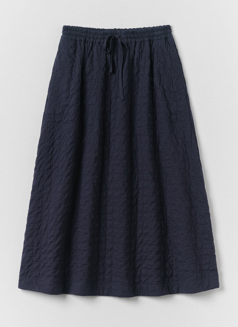 Quilted Cotton Pull On Skirt | Indigo Blue