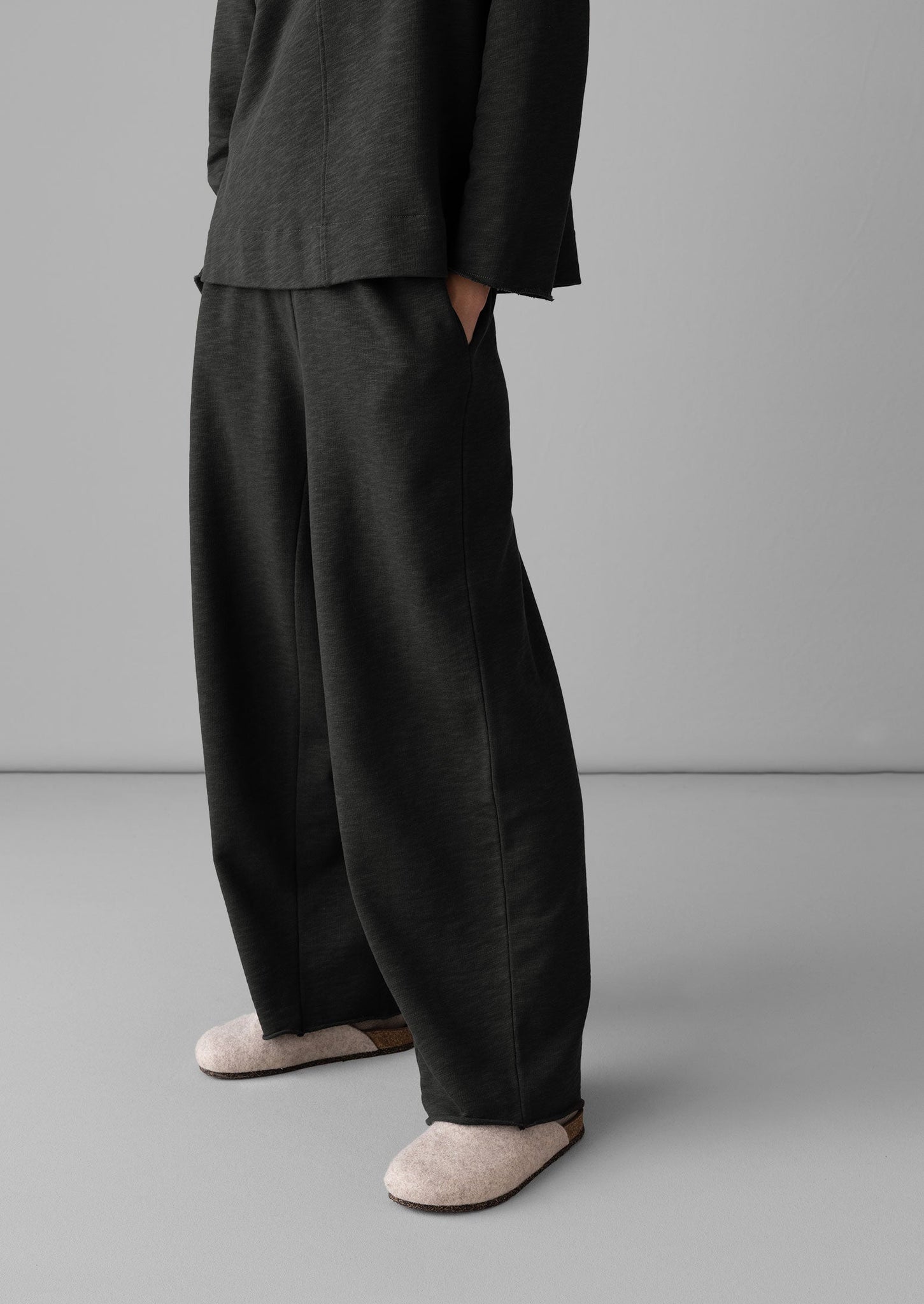 Loopback Jersey Wide Leg Trousers | Charcoal