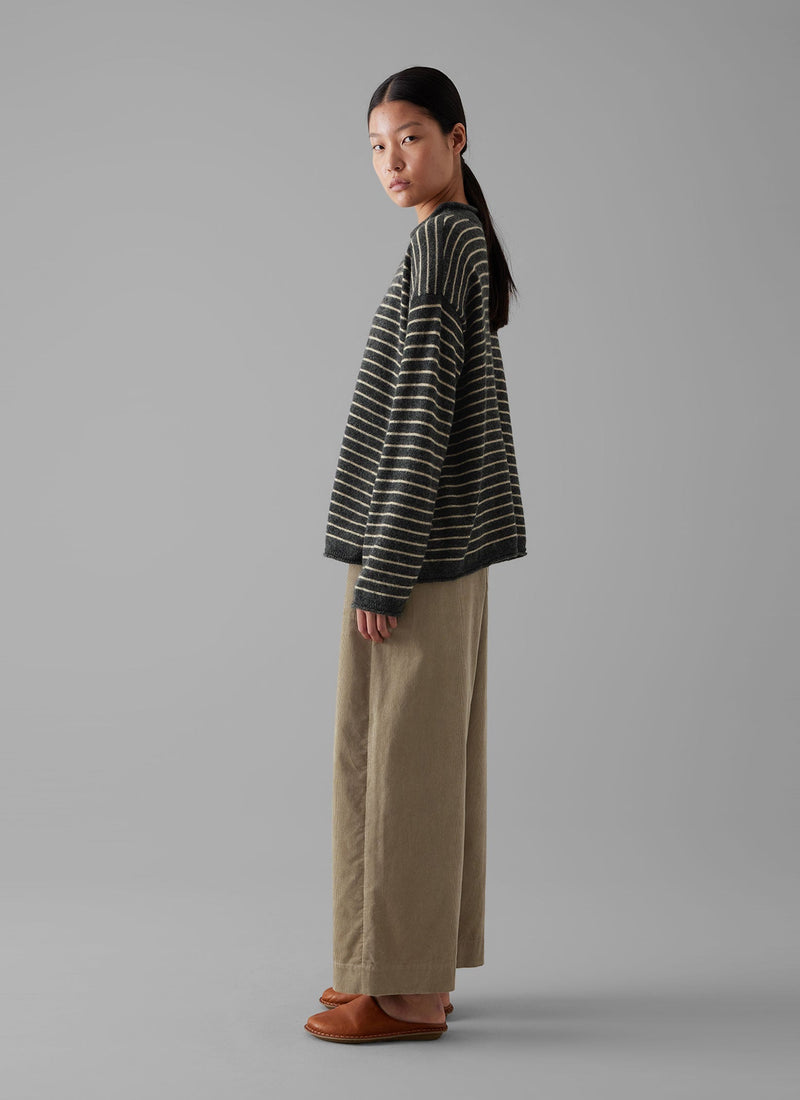 Cord Barrel Leg Trousers | Green Stone