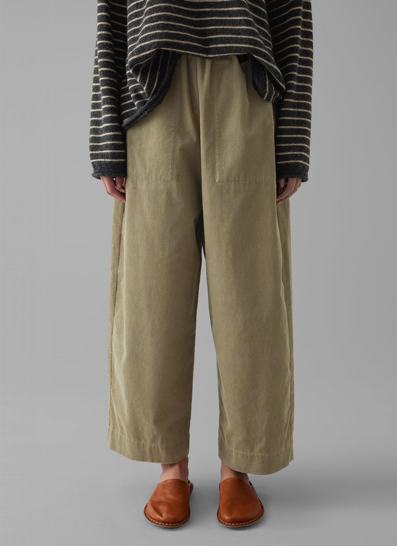 Cord Barrel Leg Trousers | Green Stone