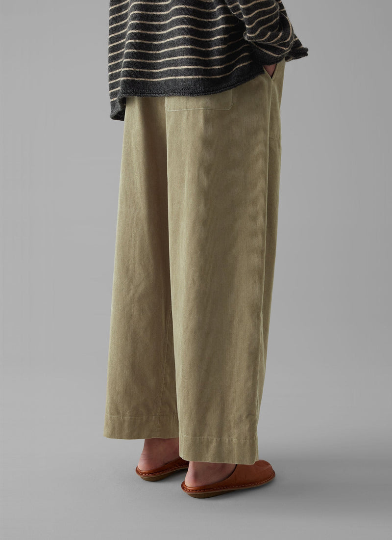 Cord Barrel Leg Trousers | Green Stone