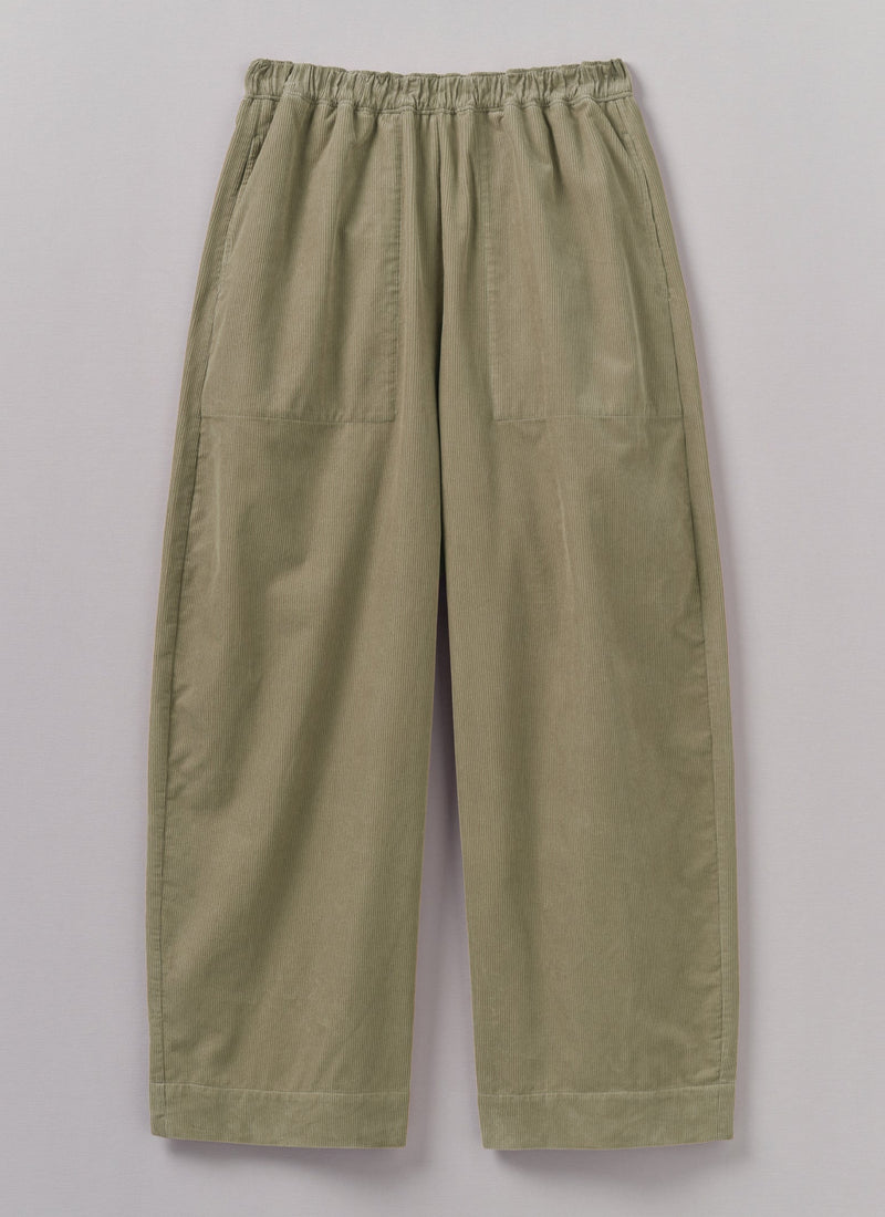 Cord Barrel Leg Trousers | Green Stone