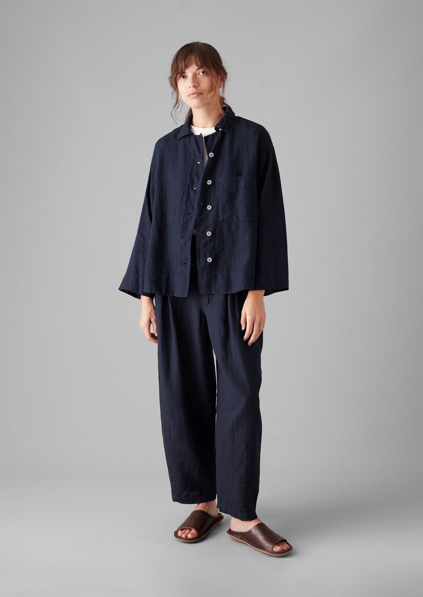 Minako Garment Dyed Linen Trousers | Midnight