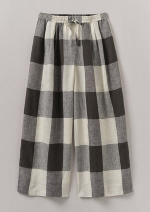 Macro Gingham Lightweight Linen Trousers | Ecru/Charcoal