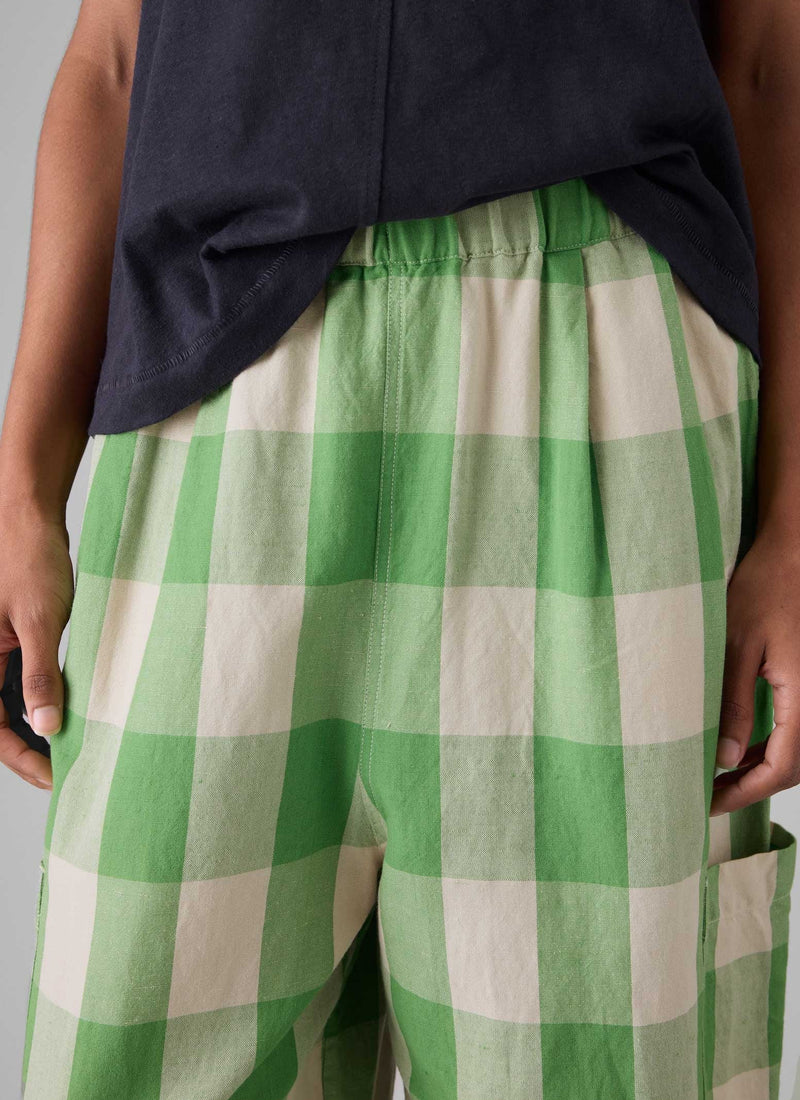 Gingham Linen Cotton Trousers | Lawn Green/Pulp
