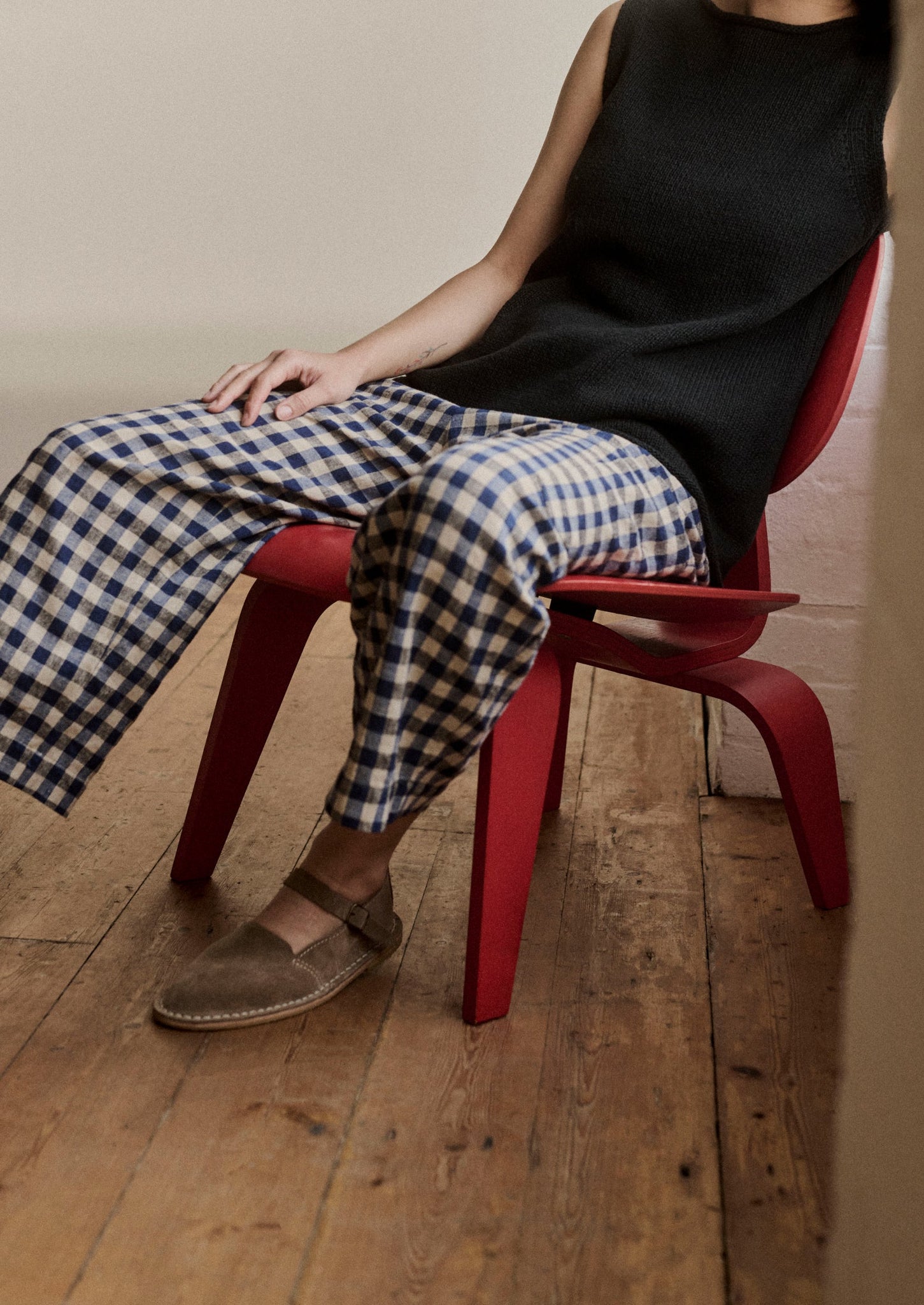 Gingham Linen Cotton Patch Pocket Trousers | Denim Blue