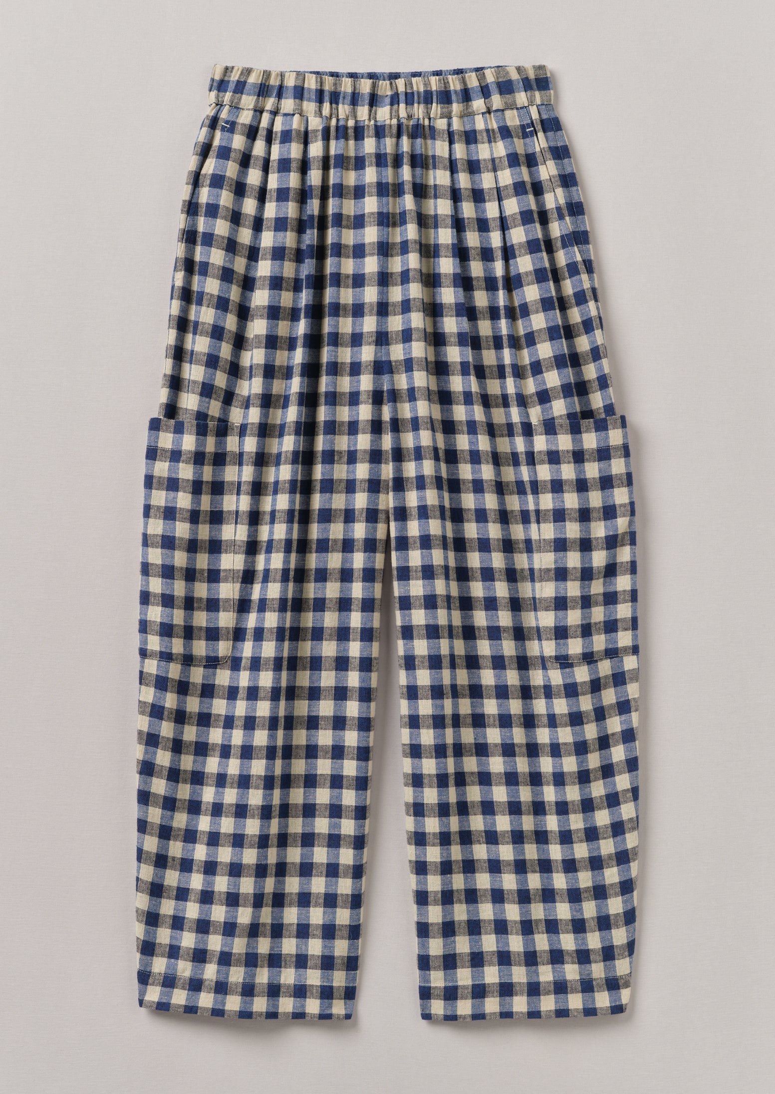 Gingham Linen Cotton Patch Pocket Trousers | Denim Blue | TOAST