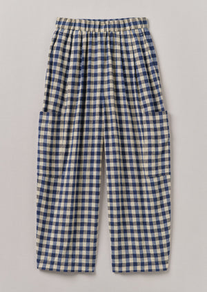 Gingham Linen Cotton Patch Pocket Trousers | Denim Blue