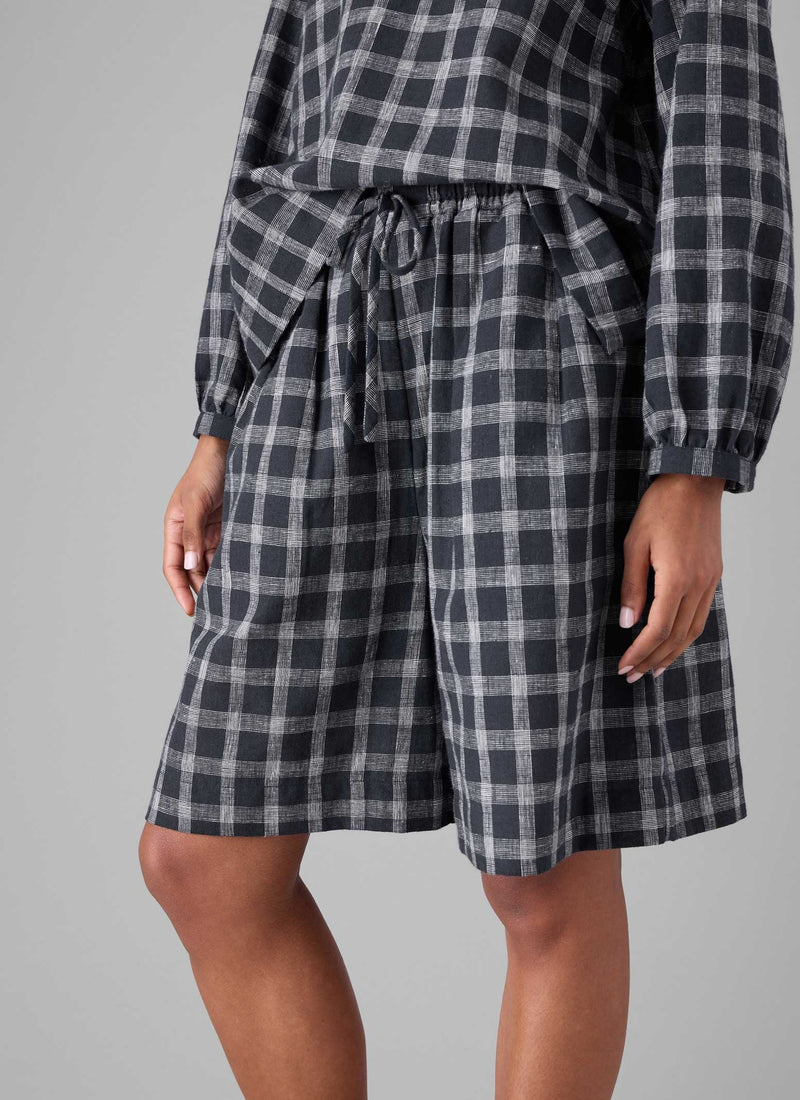 Check Cotton Linen Shorts | Slate