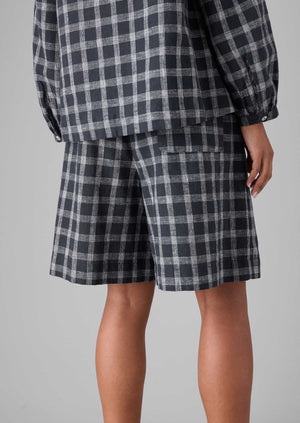 Check Cotton Linen Shorts | Slate