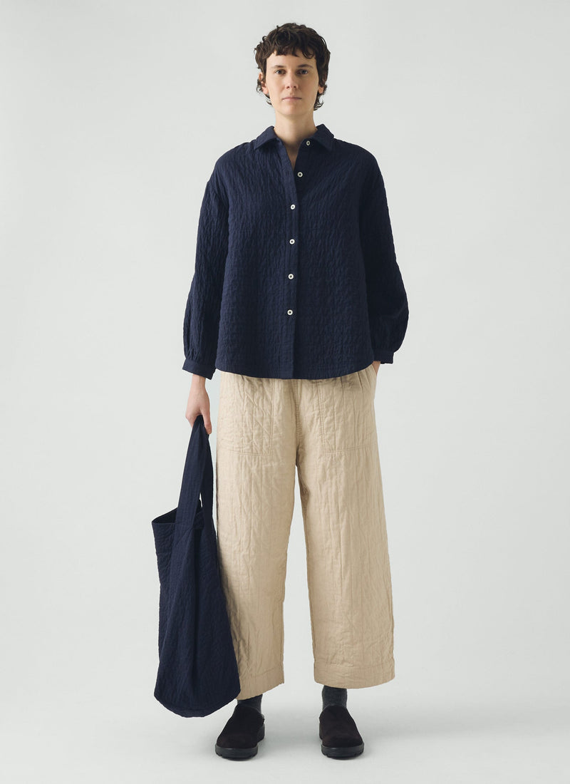 Quilted Cotton Barrel Leg Trousers | Warm Stone