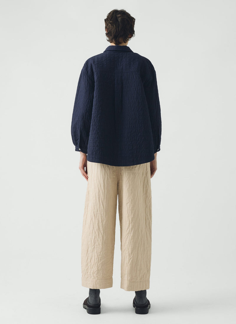 Quilted Cotton Barrel Leg Trousers | Warm Stone