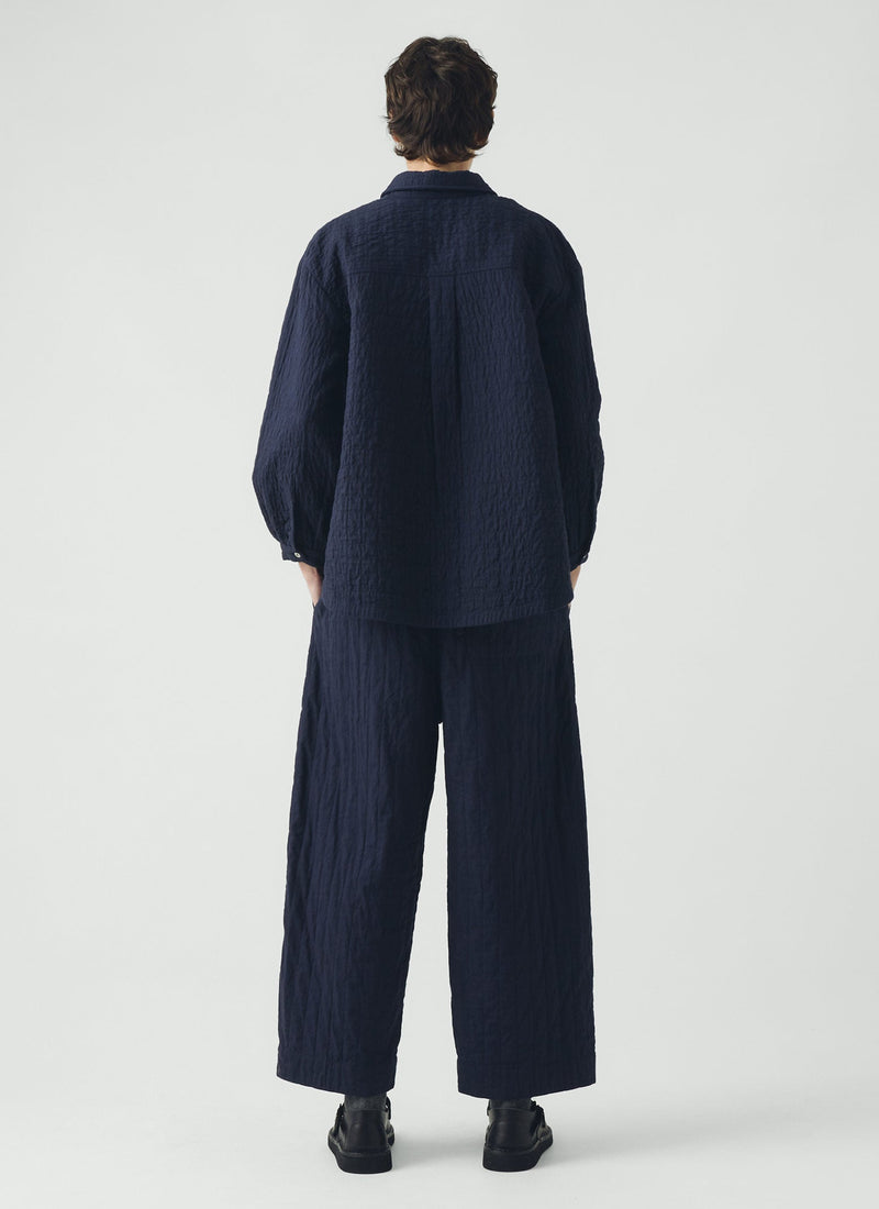 Quilted Cotton Barrel Leg Trousers | Indigo Blue