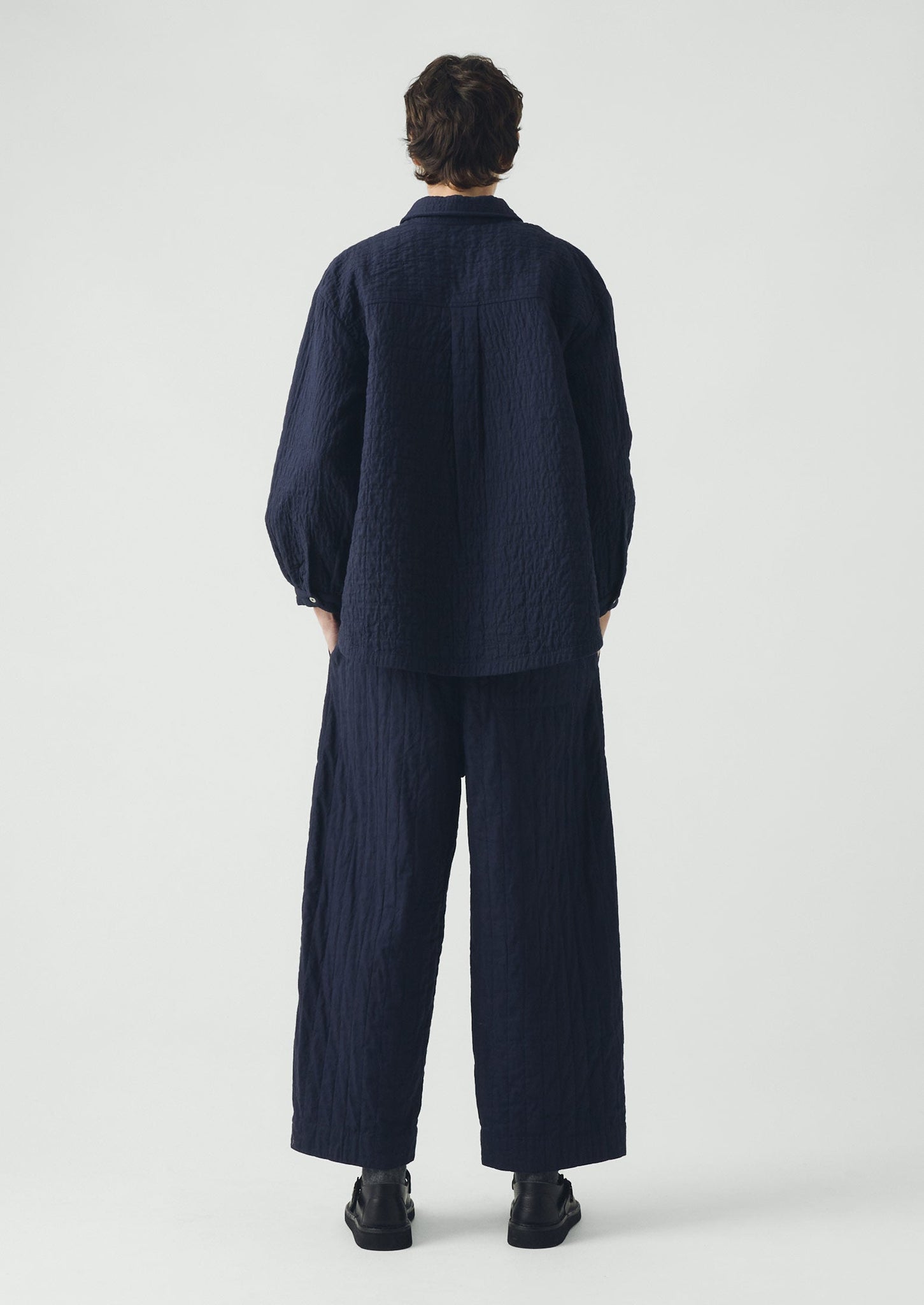 Quilted Cotton Barrel Leg Trousers | Indigo Blue