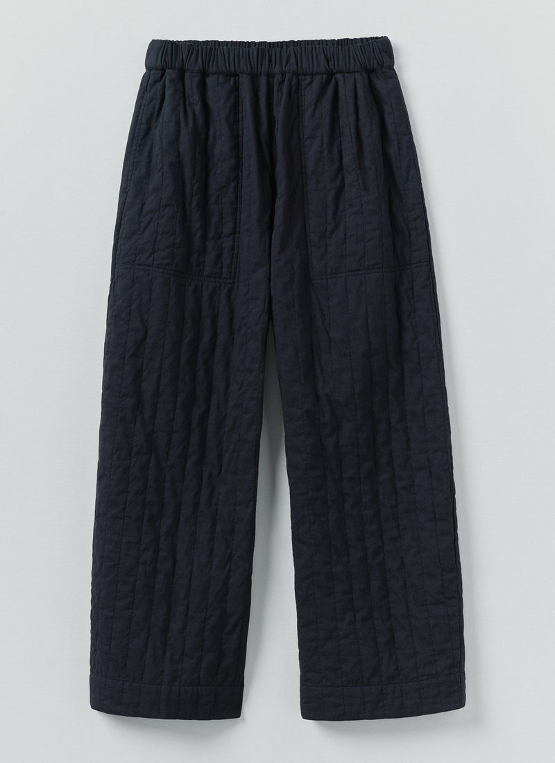 Quilted Cotton Barrel Leg Trousers | Indigo Blue