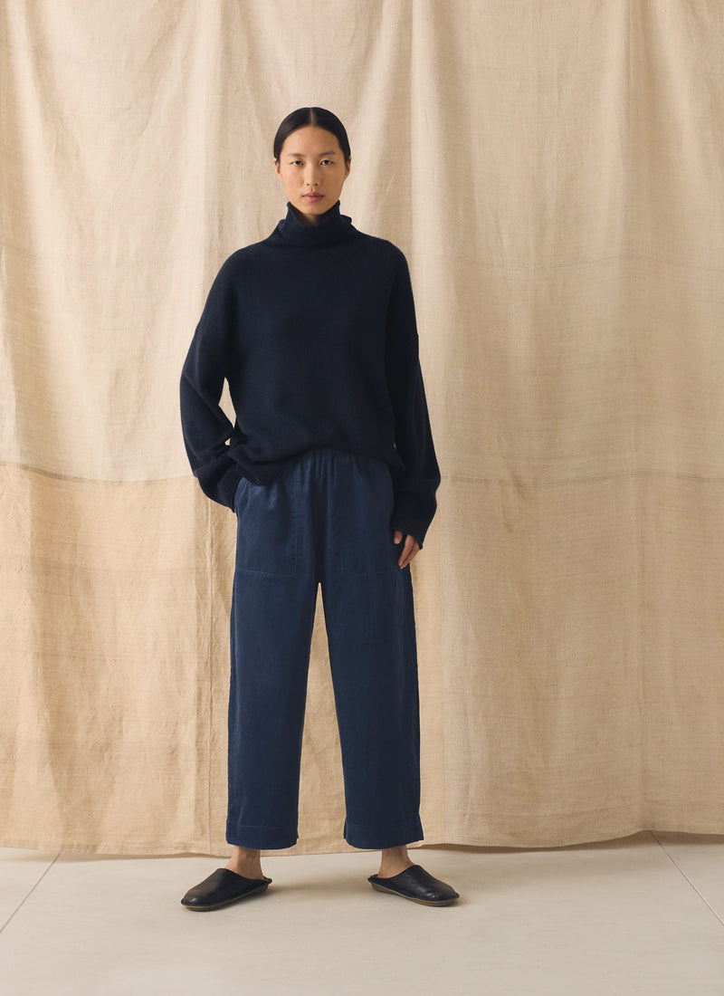 Cord Barrel Leg Trousers | Denim Blue