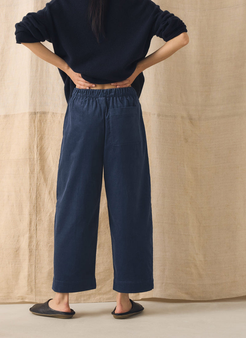 Cord Barrel Leg Trousers | Denim Blue