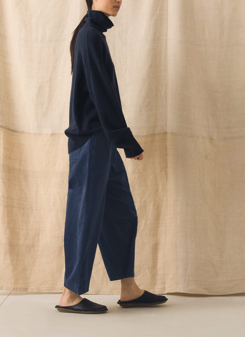 Cord Barrel Leg Trousers | Denim Blue