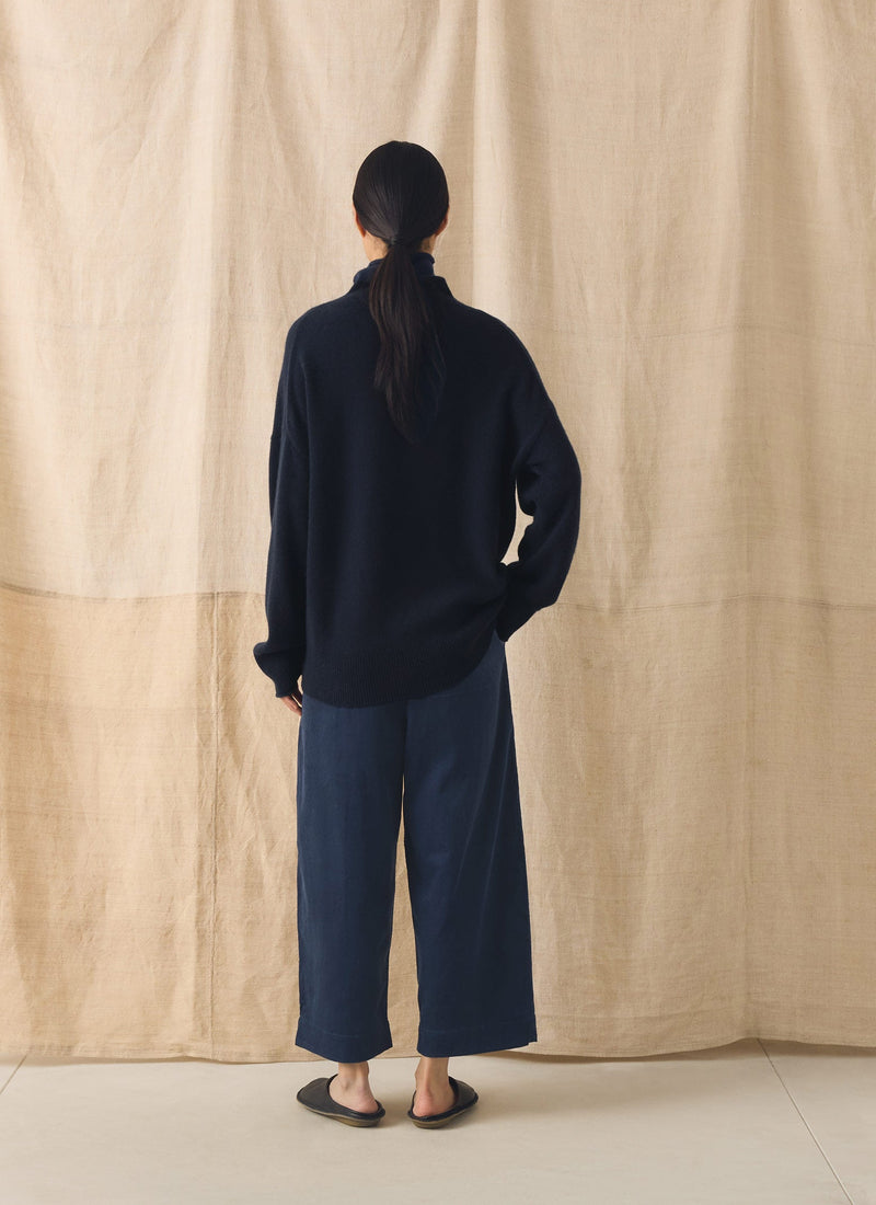Cord Barrel Leg Trousers | Denim Blue