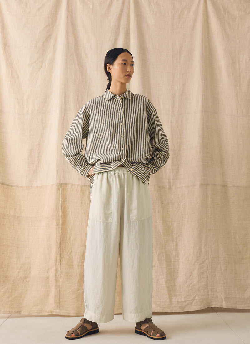 Garment Dyed Linen Barrel Leg Trousers | Oat
