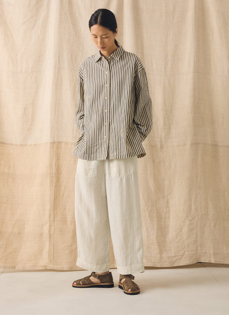 Garment Dyed Linen Barrel Leg Trousers | Oat