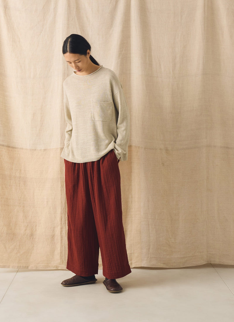 Crinkle Cotton Gauze Wide Leg Trousers | Tomato Red