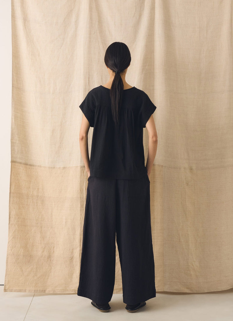 Crinkle Cotton Gauze Wide Leg Trousers | Blackberry