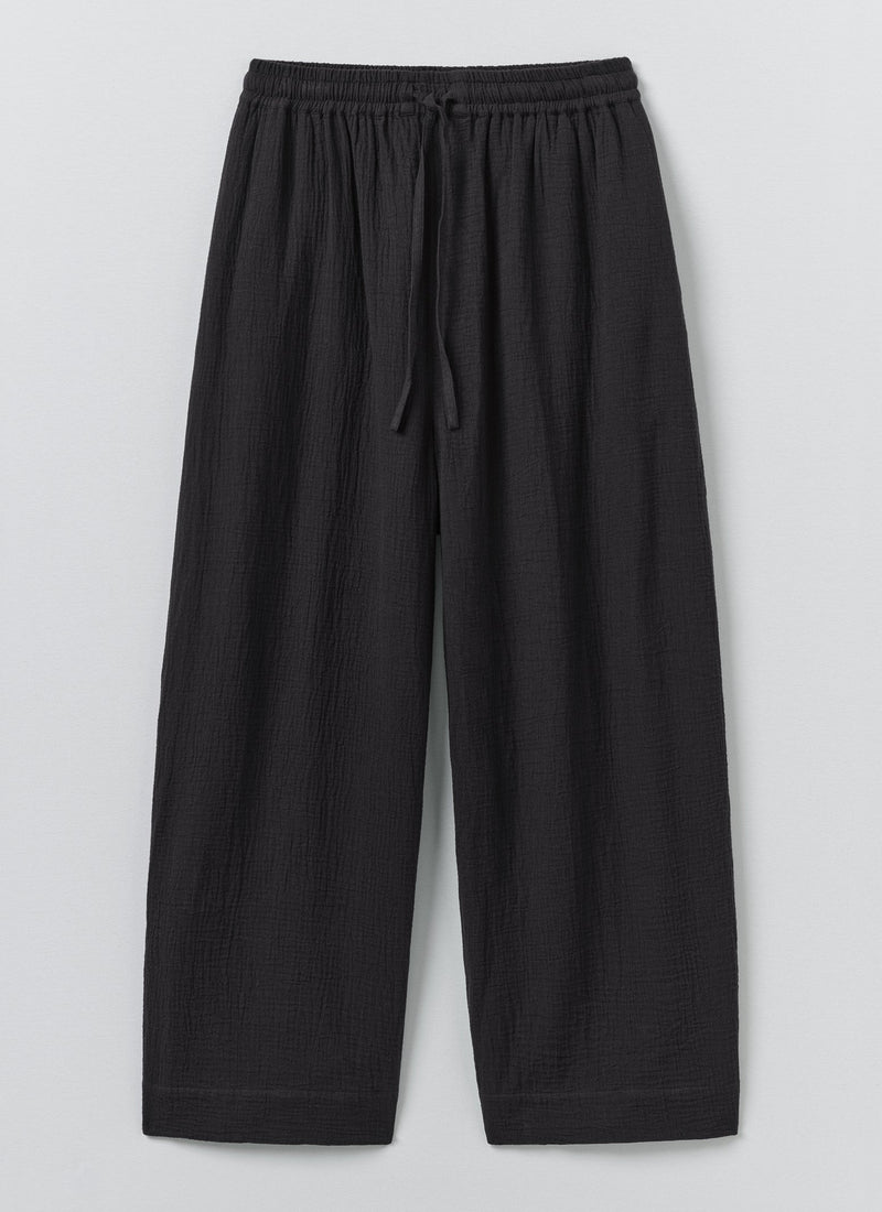 Crinkle Cotton Gauze Wide Leg Trousers | Blackberry