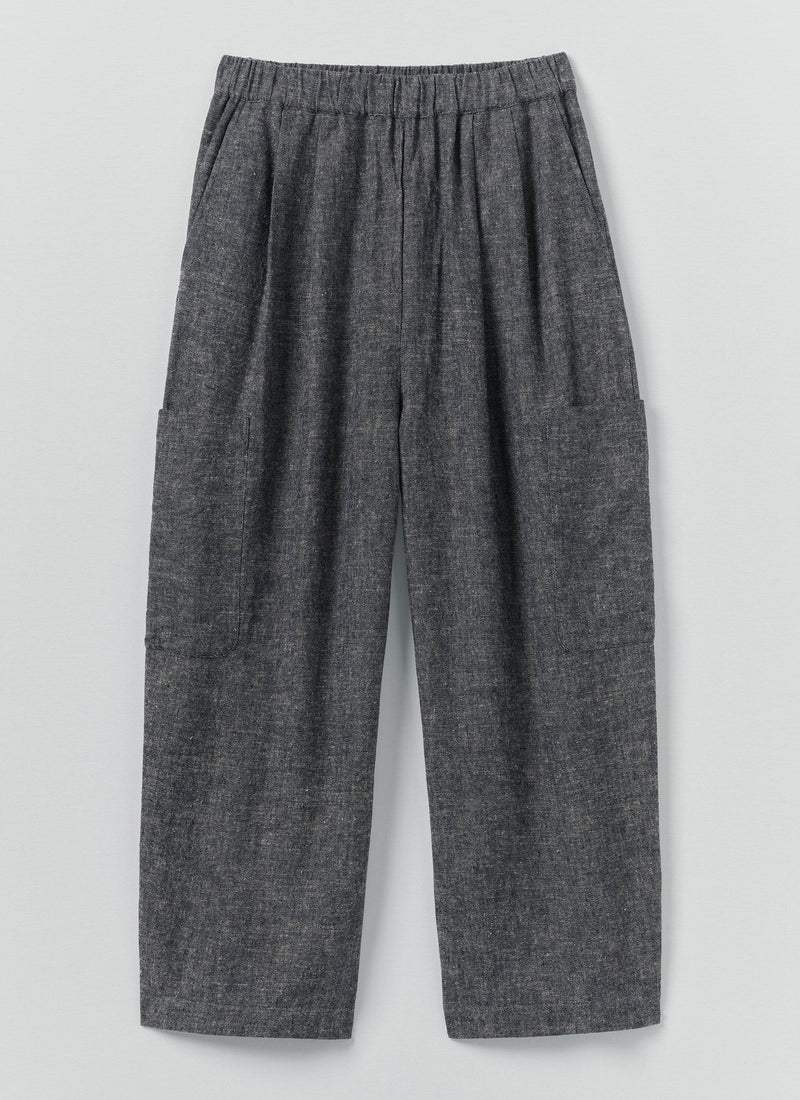 Linen Cotton Patch Pocket Trousers | Navy/Ecru