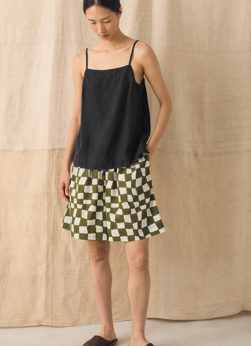 Block Print Warp Check Shorts | Olive