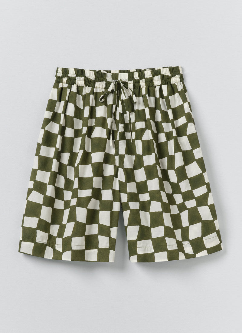Block Print Warp Check Shorts | Olive