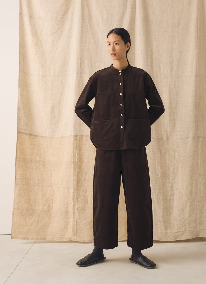 Organic Cord Barrel Leg Trousers | Bitter Chocolate