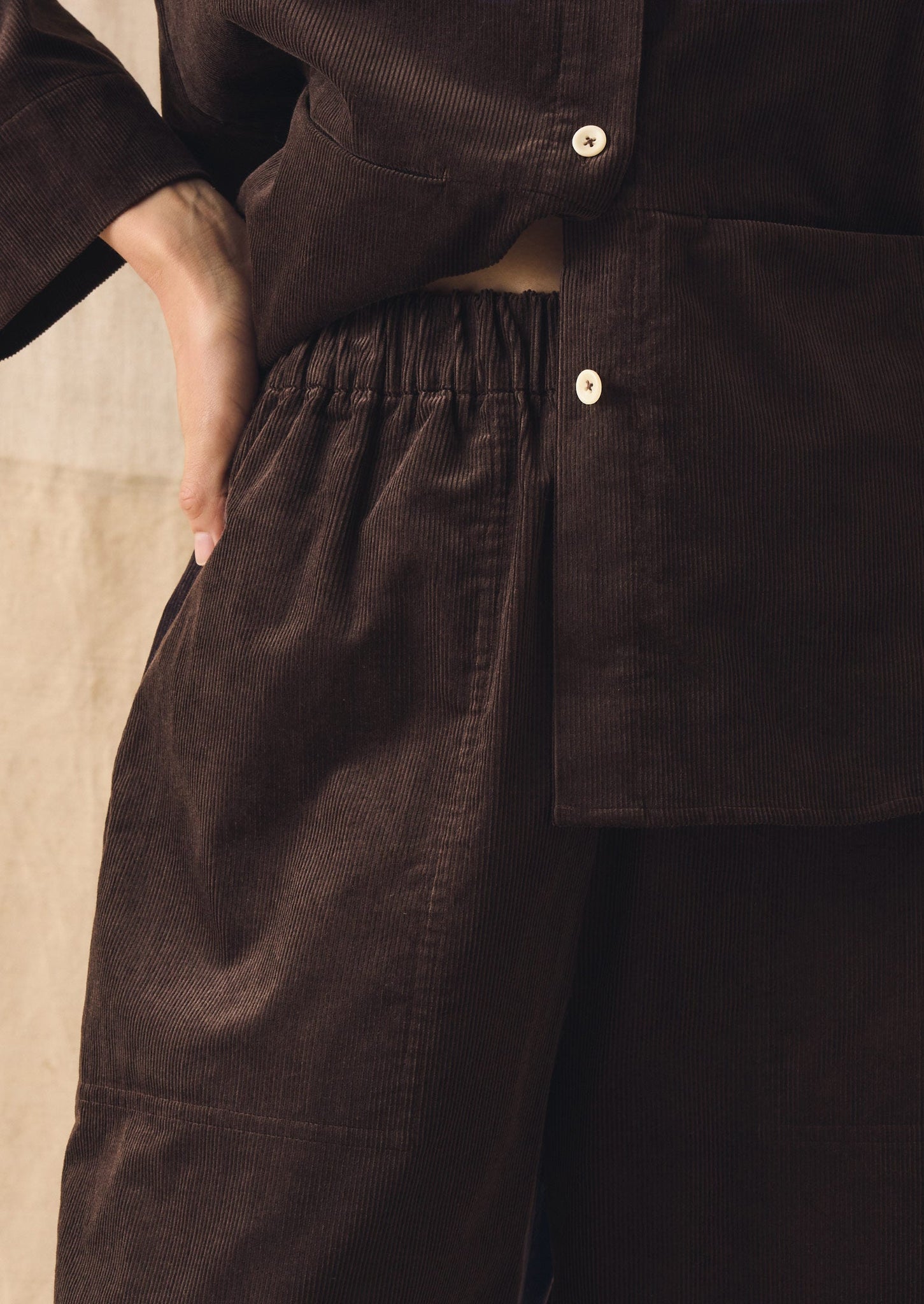 Organic Cord Barrel Leg Trousers | Bitter Chocolate