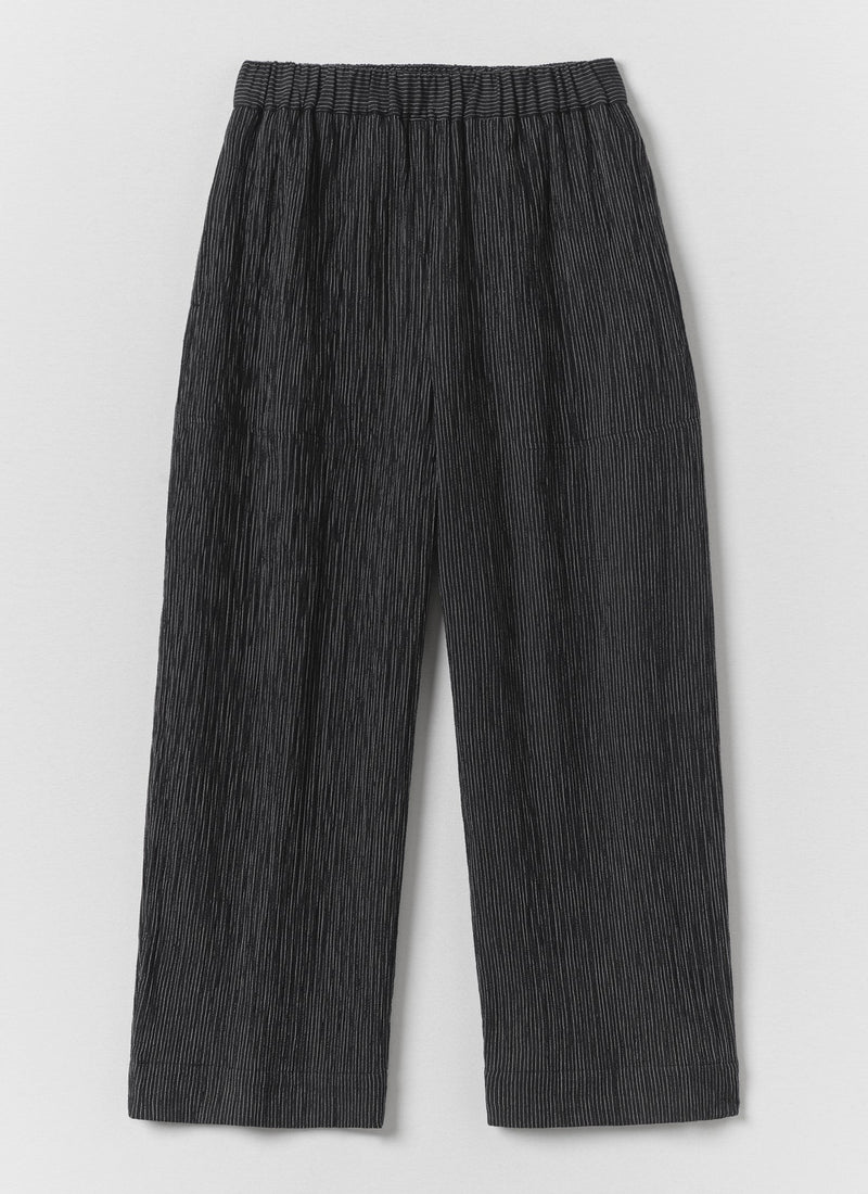 Fine Stripe Crinkle Cotton Barrel Leg Trousers | Earth/Ecru