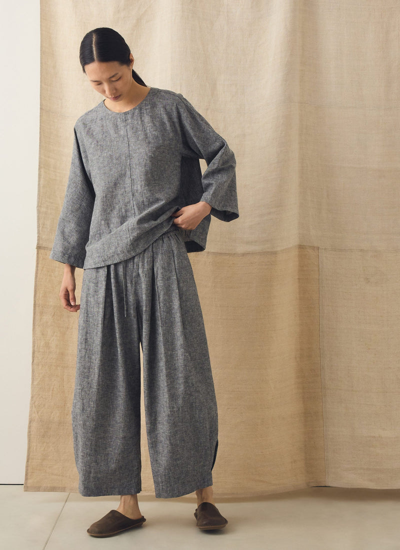 Carys Drawcord Linen Cotton Wide Leg Trousers | Soft Charcoal