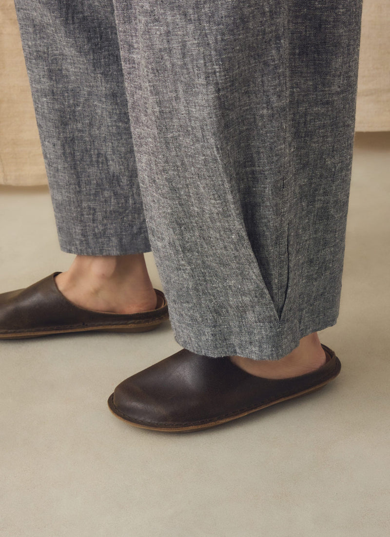 Carys Drawcord Linen Cotton Wide Leg Trousers | Soft Charcoal