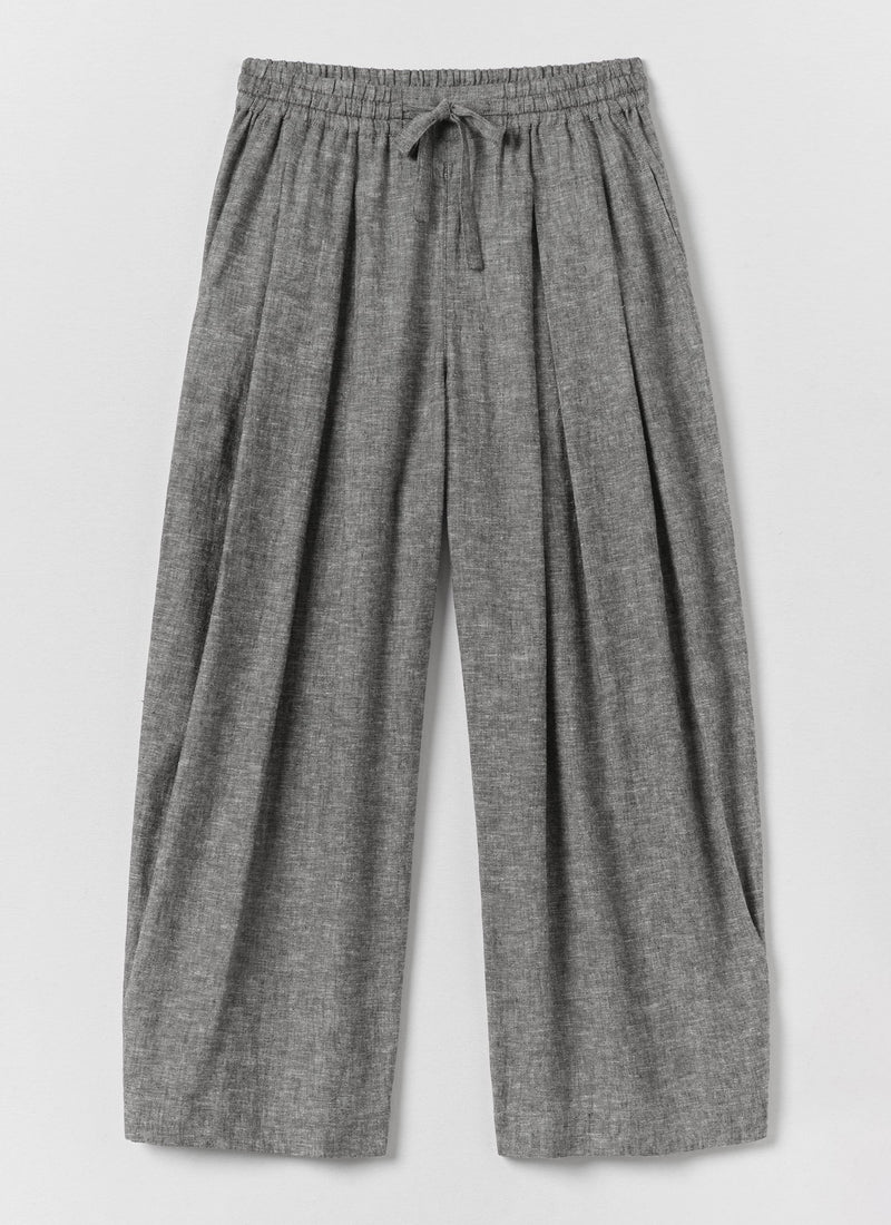Carys Drawcord Linen Cotton Wide Leg Trousers | Soft Charcoal