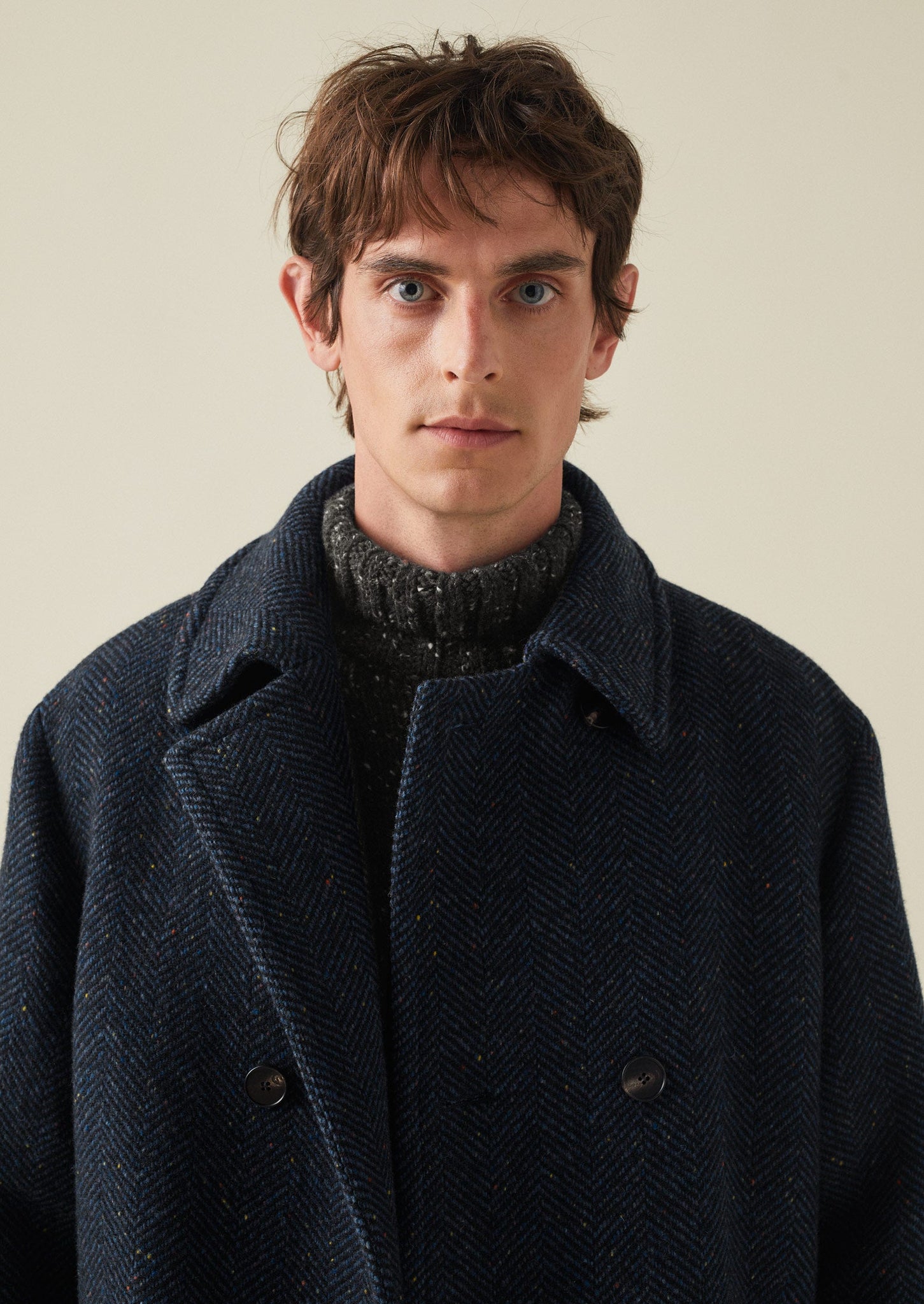 Double Breasted Wool Overcoat | Navy Melange