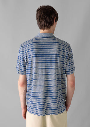 Stripe Organic Cotton Jersey Polo Shirt | Thistle/Putty