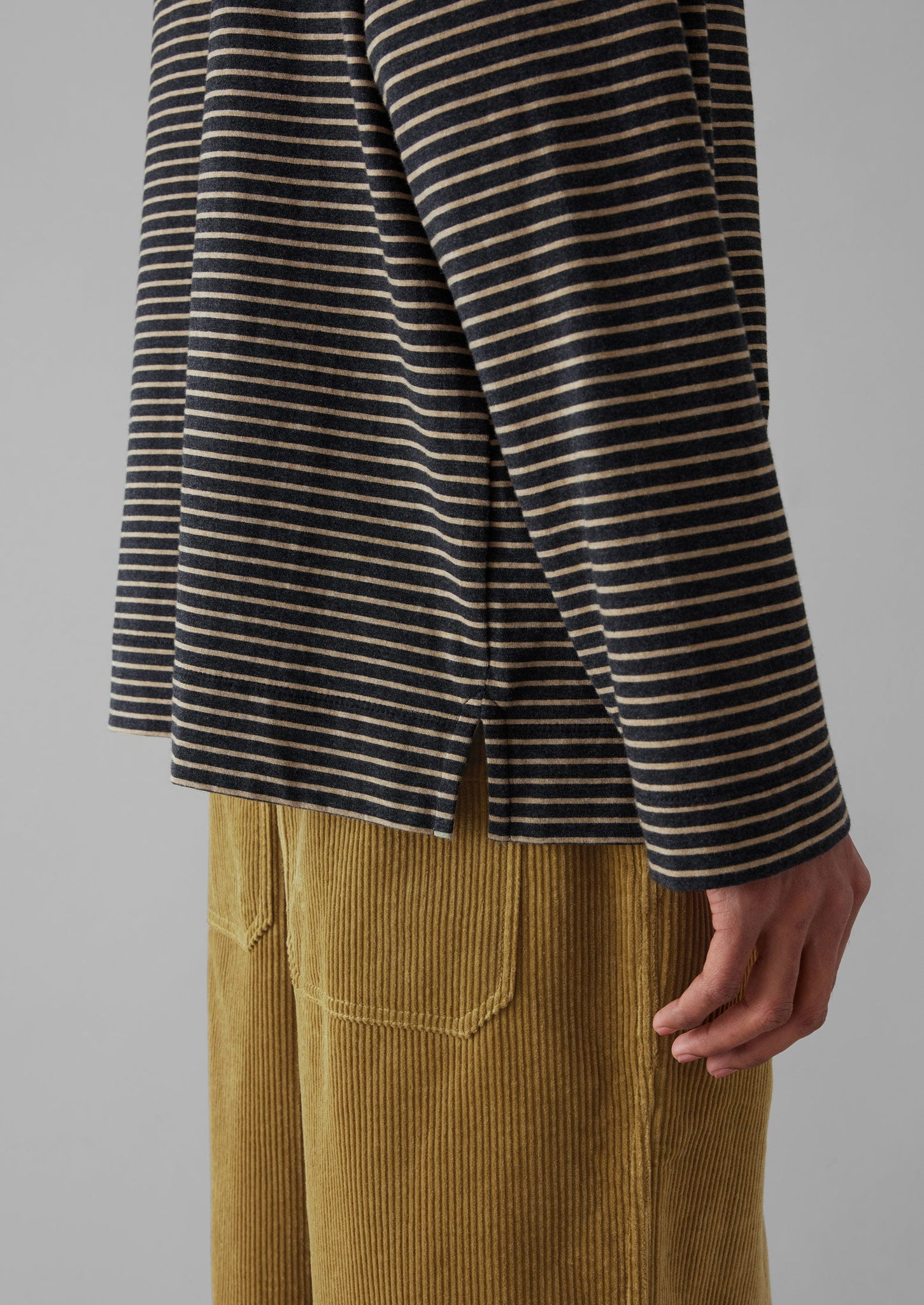 Stripe Cotton Jersey Long Sleeve Tee | Grey/Sand