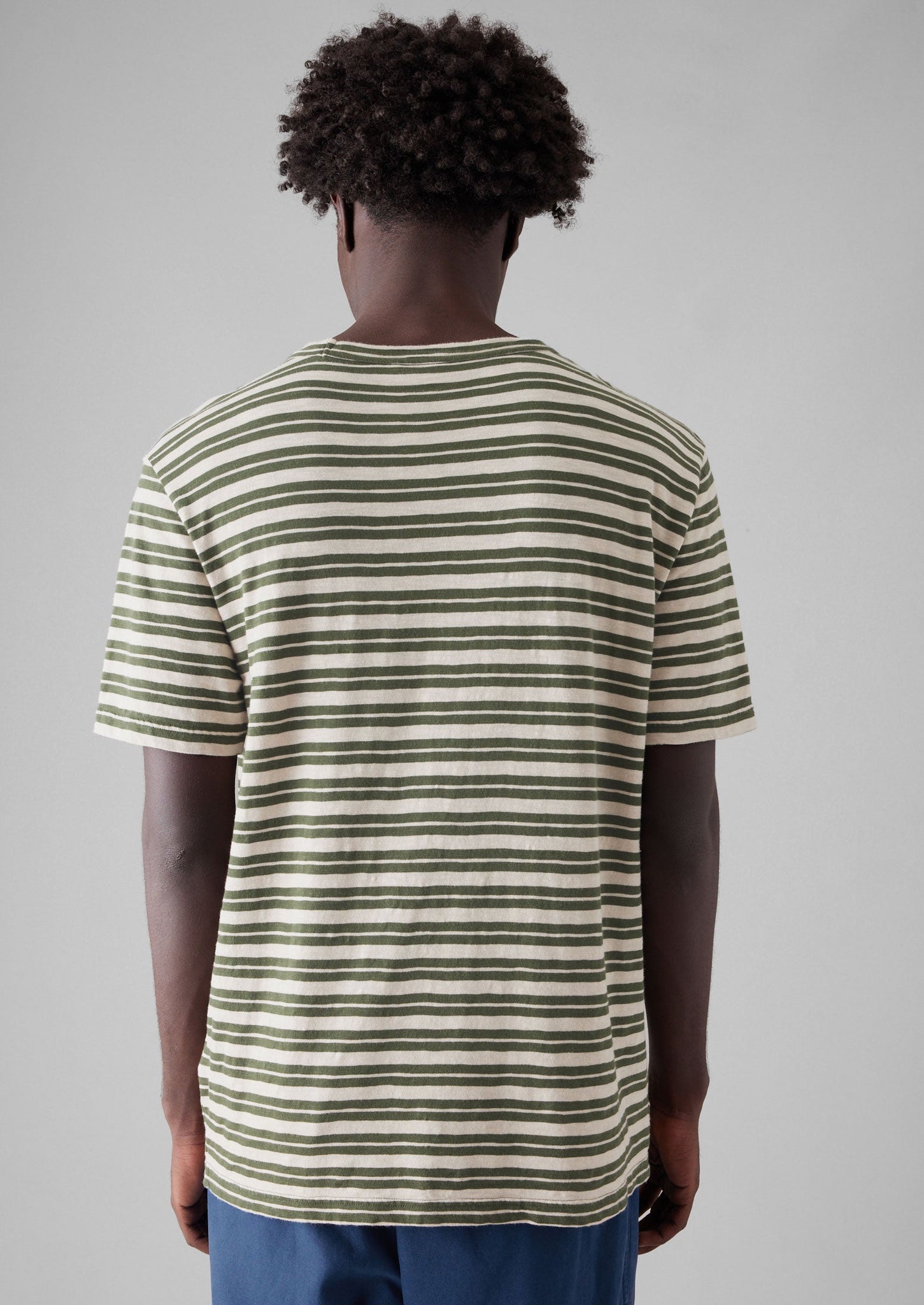 Theo Cotton Stripe Short Sleeve Tee | Dark Olive/Ecru