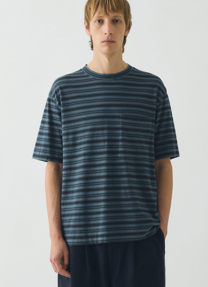 Overdyed Stripe Cotton Tee | Blue Graphite/Mazarine Blue