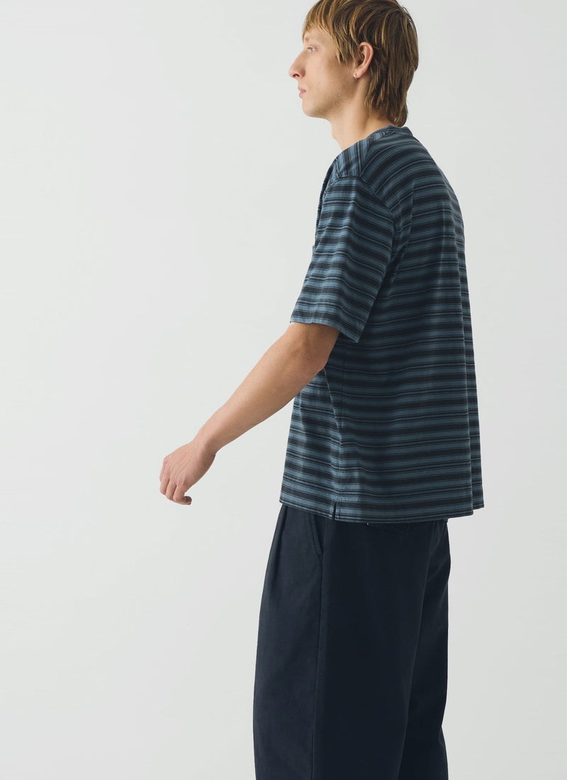 Overdyed Stripe Cotton Tee | Blue Graphite/Mazarine Blue