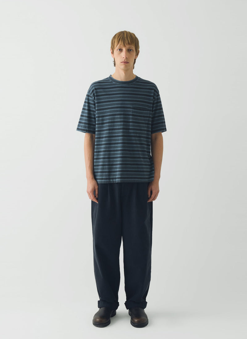 Overdyed Stripe Cotton Tee | Blue Graphite/Mazarine Blue