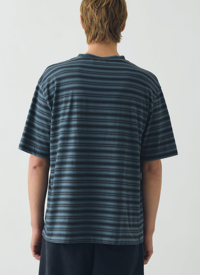 Overdyed Stripe Cotton Tee | Blue Graphite/Mazarine Blue