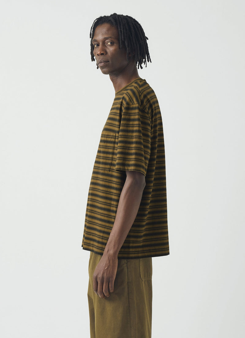 Overdyed Stripe Organic Cotton Tee | Blue Graphite/Woodland Green