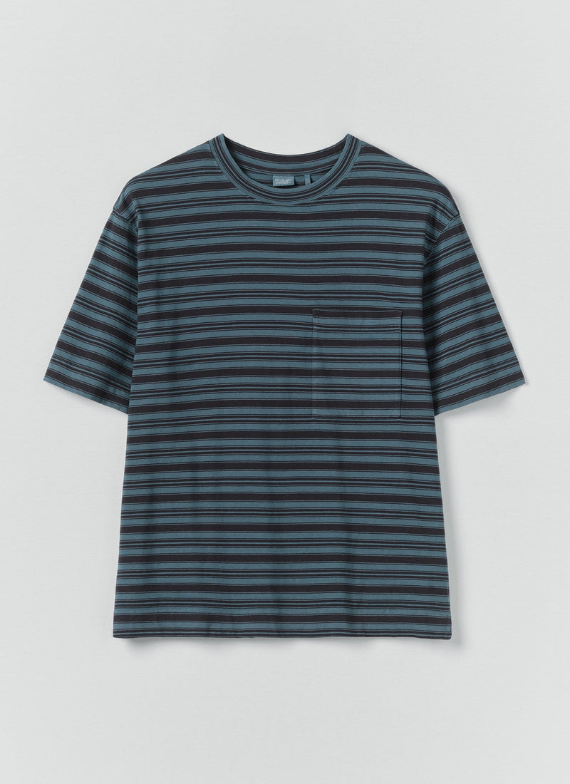 Overdyed Stripe Cotton Tee | Blue Graphite/Mazarine Blue